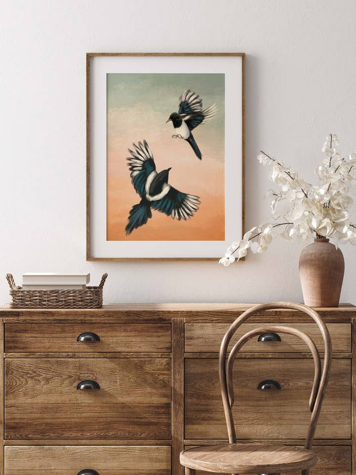 Magpies Print (does not include mount) for wholesale by Jo Couch