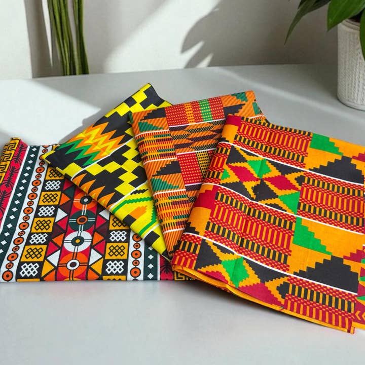 AfricanFabs - Wholesale Quilt - 4 Fat quarters - Kente mix Quilting fabrics / Patchwork fabrics - African print fabric
