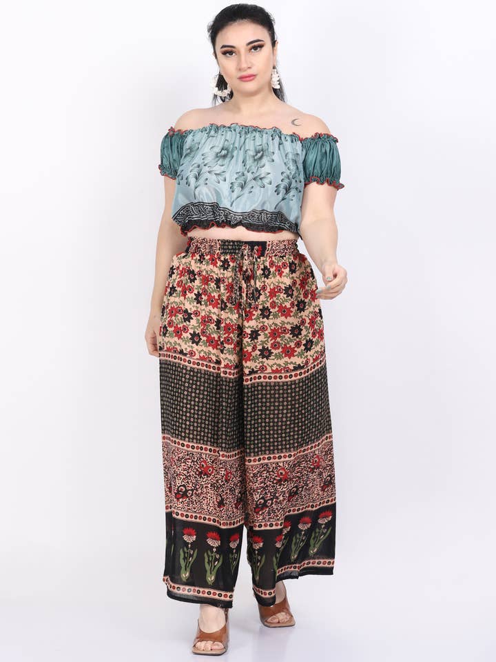 Women Printed Palazzo Elastic Waist with Drawstring Pant Mix for wholesale by Wevez