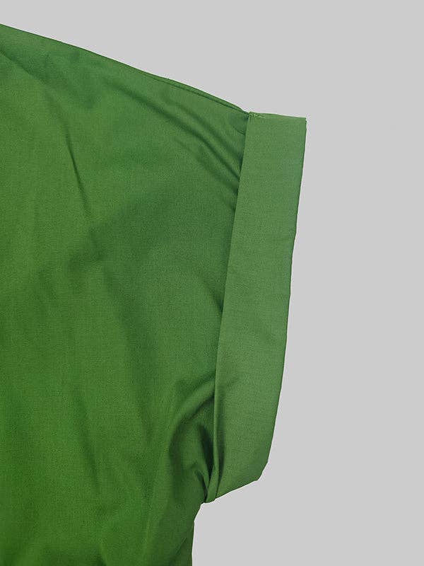 Chicto - Wholesale Dress - Women's - Loose Short Sleeves Pleated Pockets Solid Color Split-Joint V-Neck Maxi Dresses12