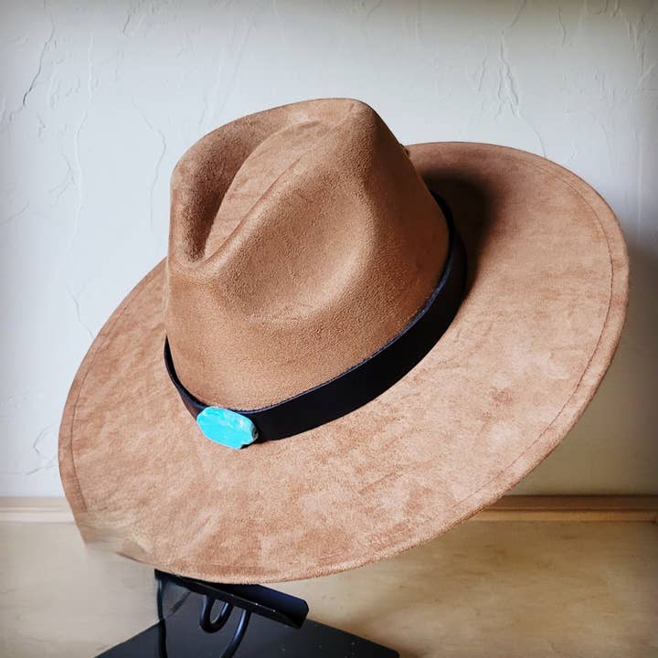 The Jewelry Junkie - Wholesale Fedora - Women's - Black Leather Hat Band w/ Turquoise Slab + Choice of Boho Hat2