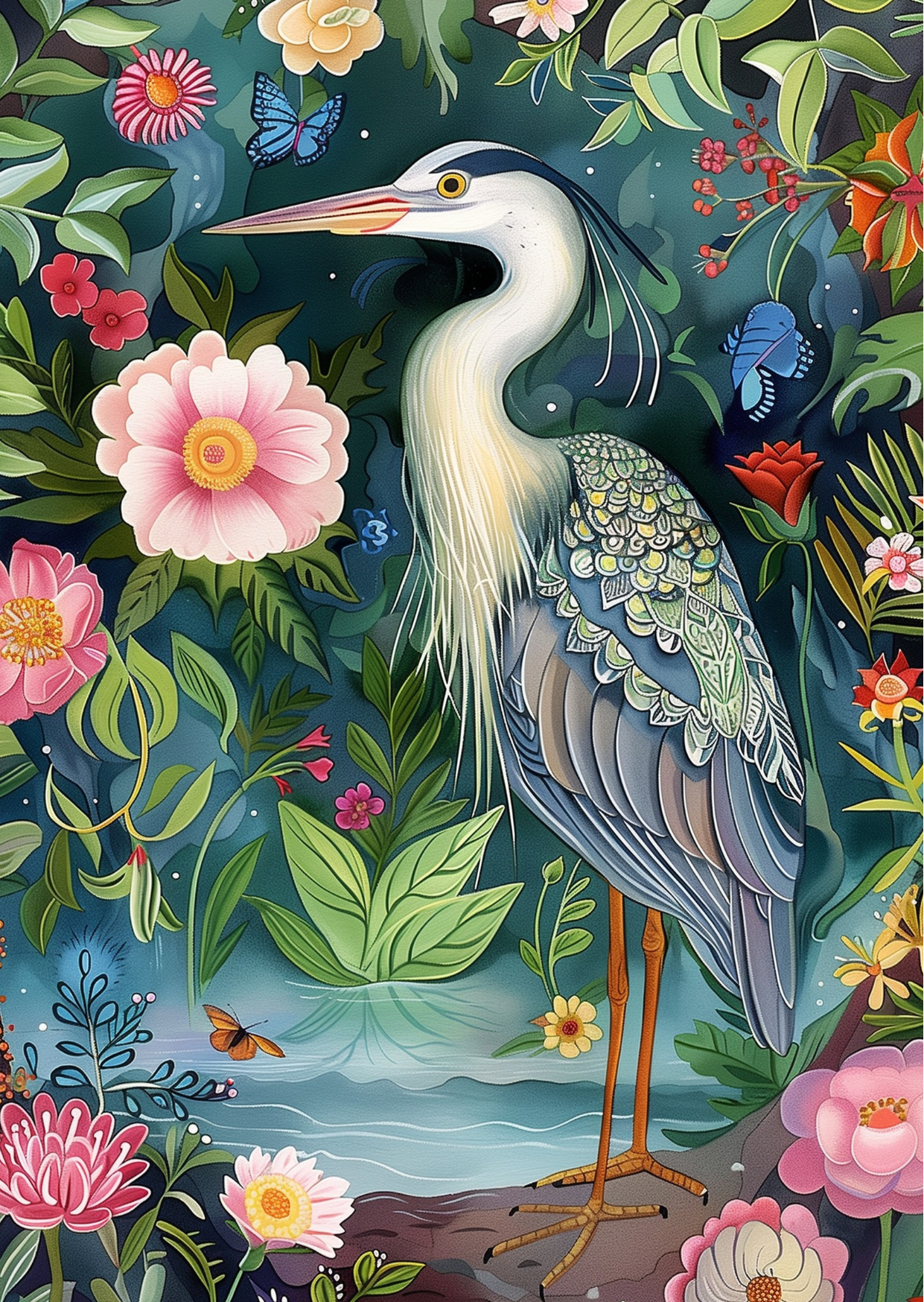 Fripperies - Vendita all'ingrosso Cartoline - Il Giardino Cinese: Airone | Fronzoli della Mappa0