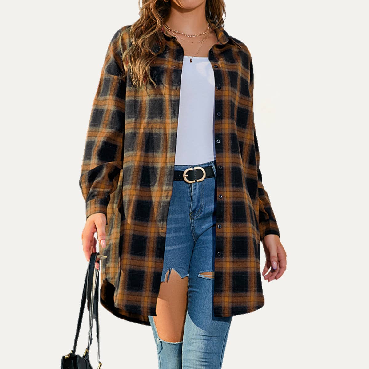 The Moment Collection – Camisa - Mulher por atacado – Camisa Longa Maçucarada Multicolor Multicolor com Botões Always Popular4