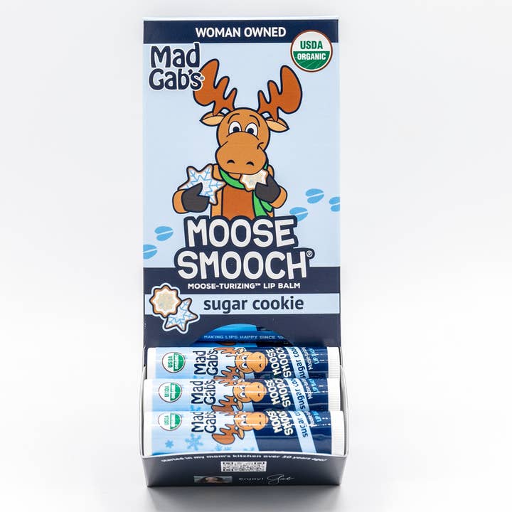 24pc Organic Moose Smooch Sugar Cookie Lip Balm POP for wholesale by Mad Gab's