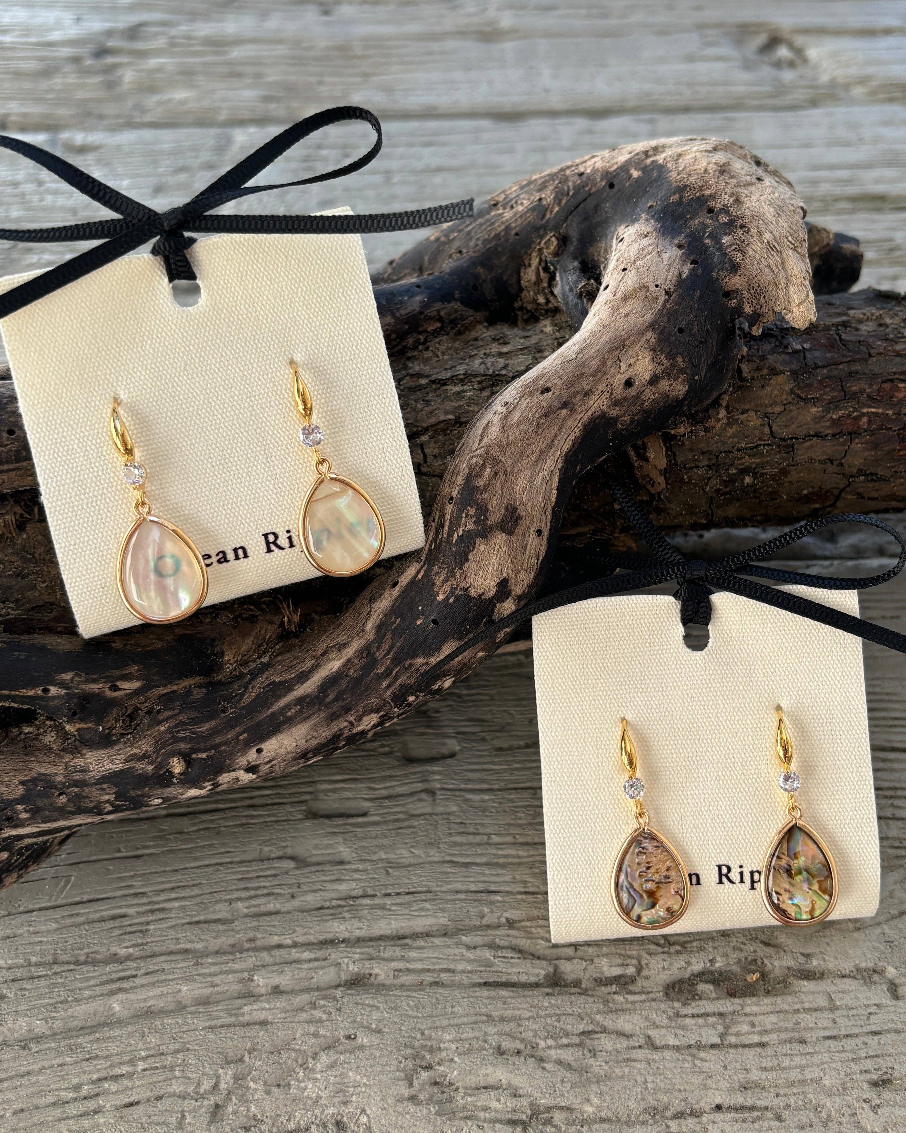 Ocean Ripples – wholesale Dangle earrings – 14ct Gold Plated Abalone Shell Drop Earrings4