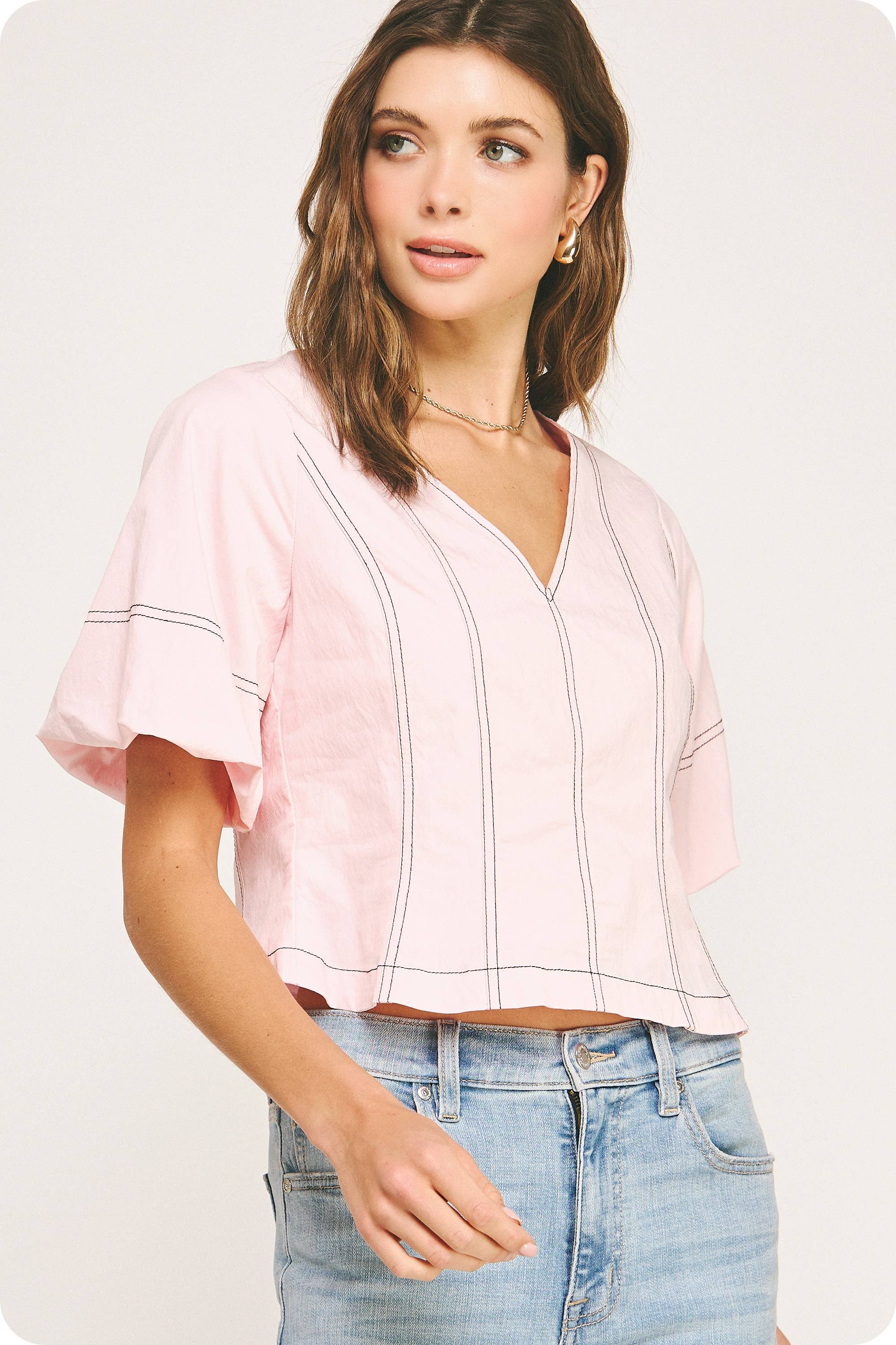 Strut & Bolt - Wholesale Blouse - Women's - Top Stitch Bubble Sleeve Top9