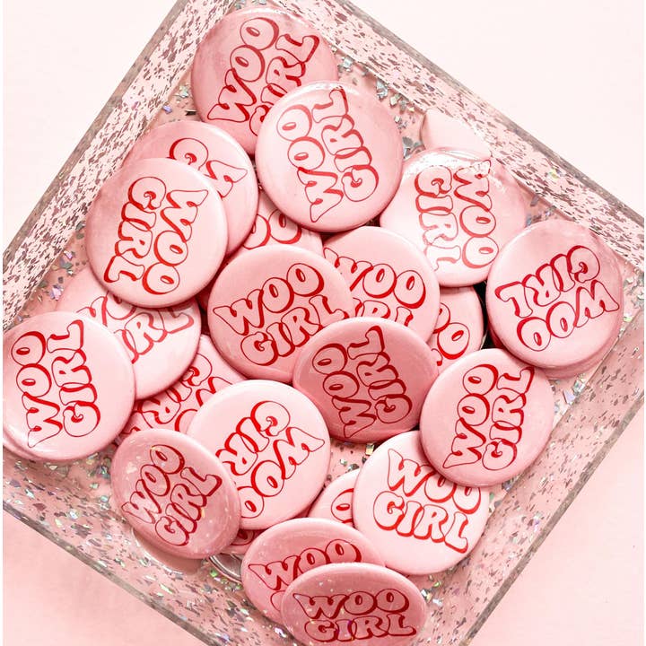 Woo Girl Button Pin for wholesale by The Babe Co.