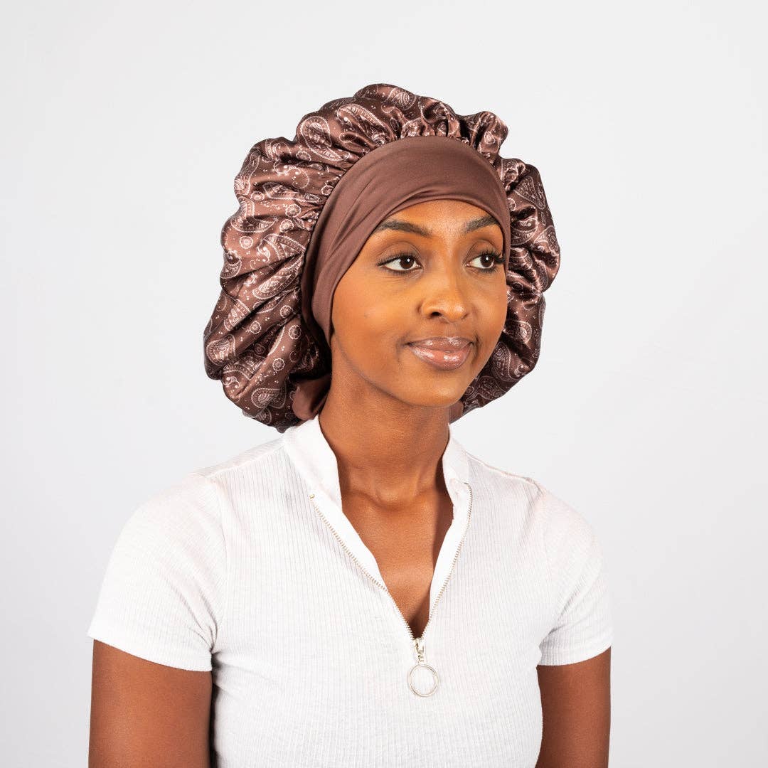 Kembeckled - Wholesale Slaapmuts - Dames - Stropdas Bonnet | Bruin Paisley1