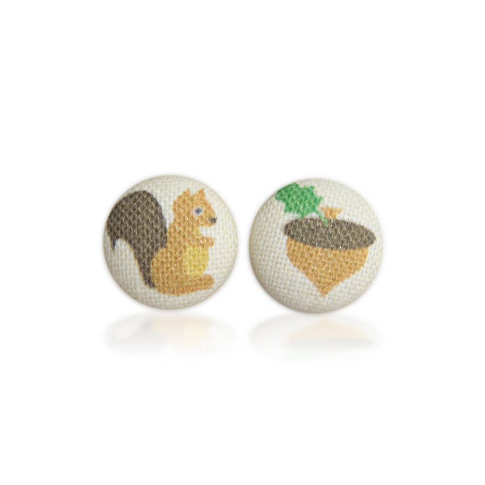 Rachel O's - Wholesale Stud/Post Earrings - Squirrel and Acorn Fabric Button Earrings4