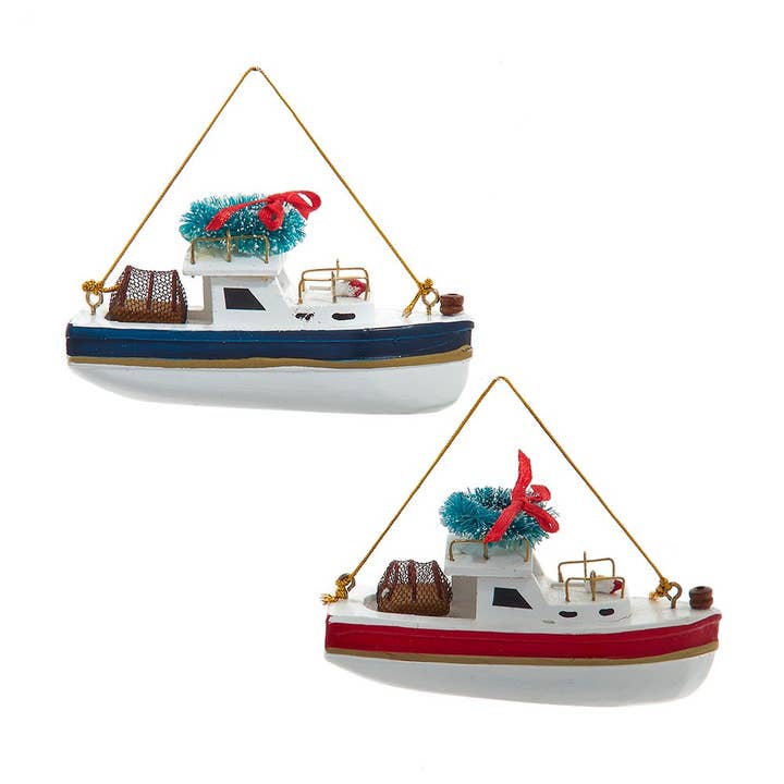 3.93"RED/BLUE CRAB/LOBSTR BOAT ORNS for wholesale by Kurt S. Adler, Inc.