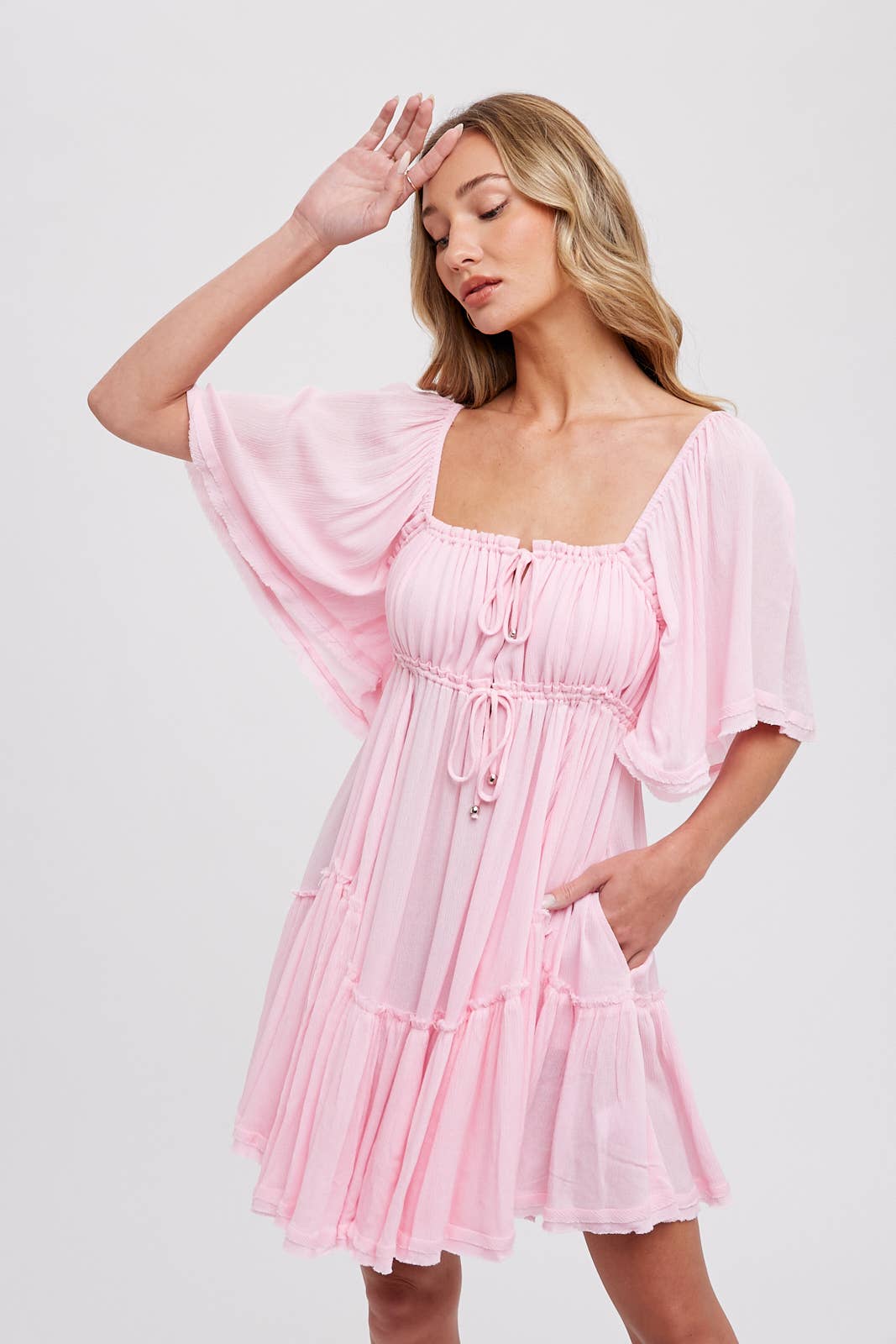 Bluivy - Wholesale Dress - Women's - RUFFLE HEM  RUCHED MINI DRESS0