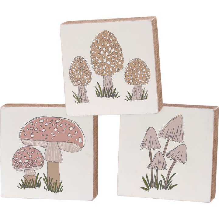 Mushrooms Block Sign Set for wholesale by Primitives by Kathy