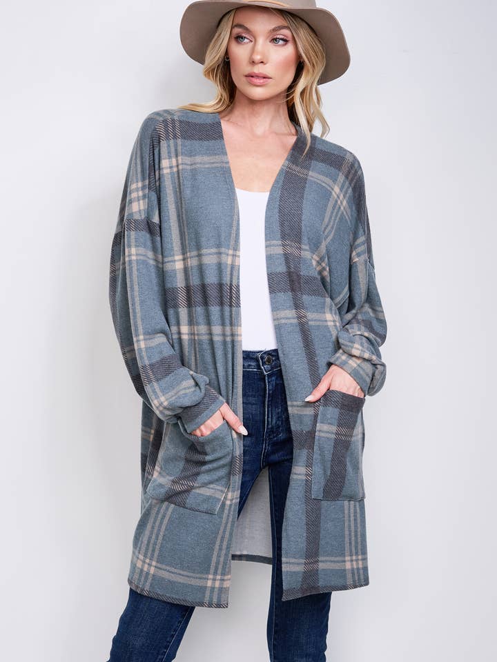 Phil Love - Wholesale Kimono - Women's - T872F02 - Preppy Plaid Loose-Fit Women's Kimono Cardigan7