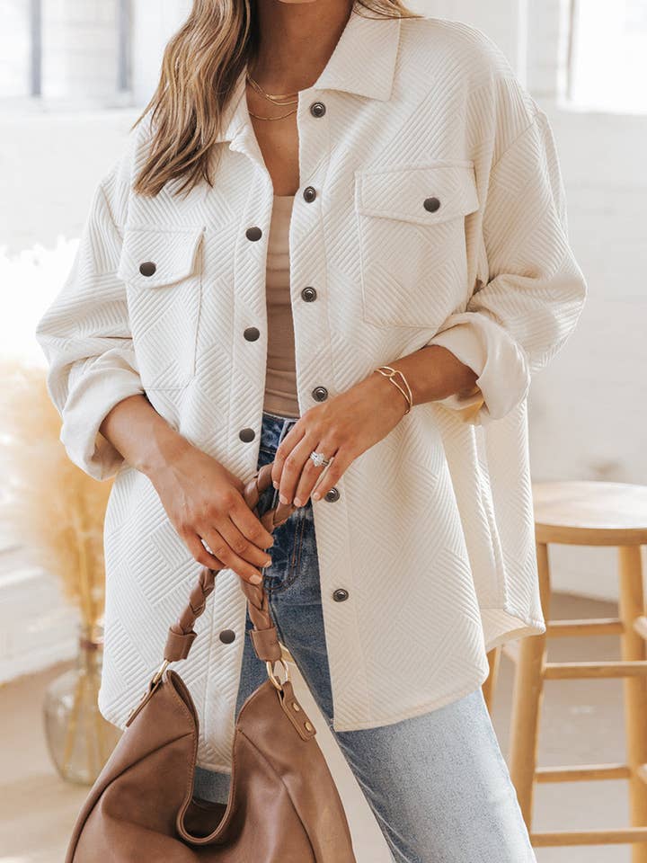 Textured Flap Pocket Buttoned Shacket for wholesale by Poppy Lee Lane