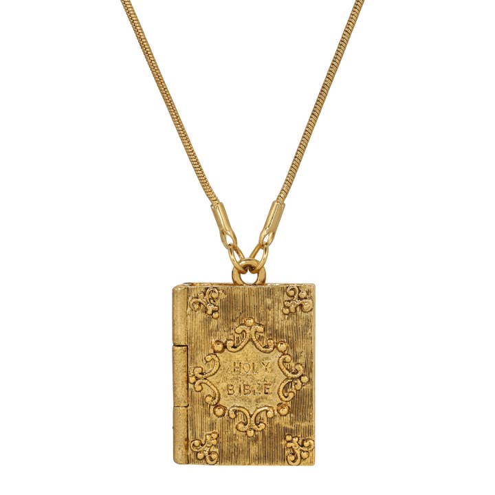 Symbols Of Faith Psalm 23:4 Holy Bible Locket Pendant Necklace 32" for wholesale by 1928 Jewelry