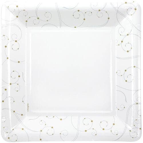 EcoQuality - Wholesale Disposable Plate - Swirls & Pearls Square Plates - Elegant Disposable Dinnerware0