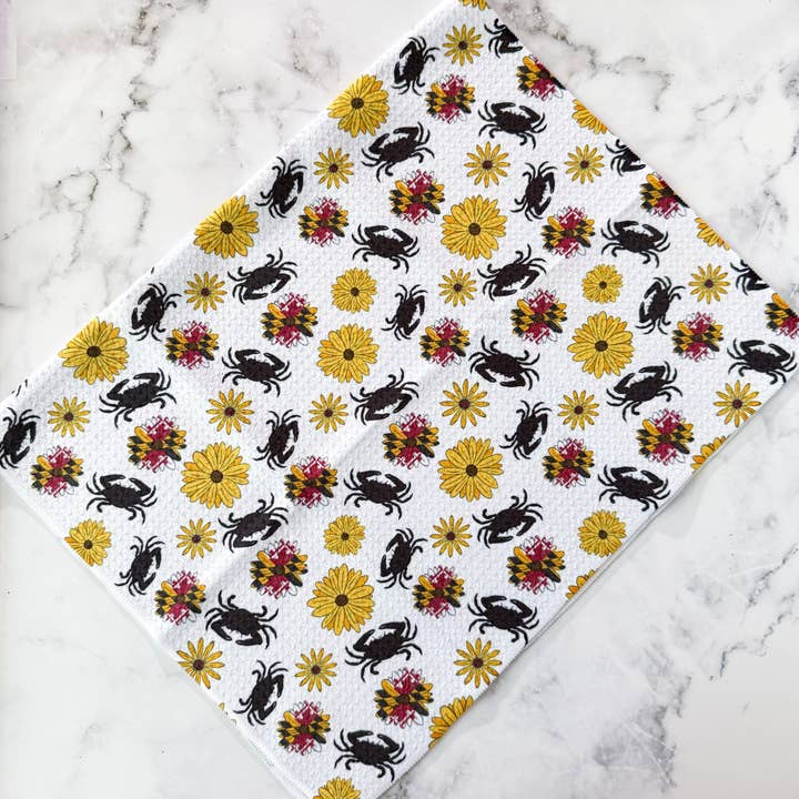 Jami Creates - Wholesale Tea Towel - Maryland Flower & Crab Patterned Waffle Kitchen Dish Towel1