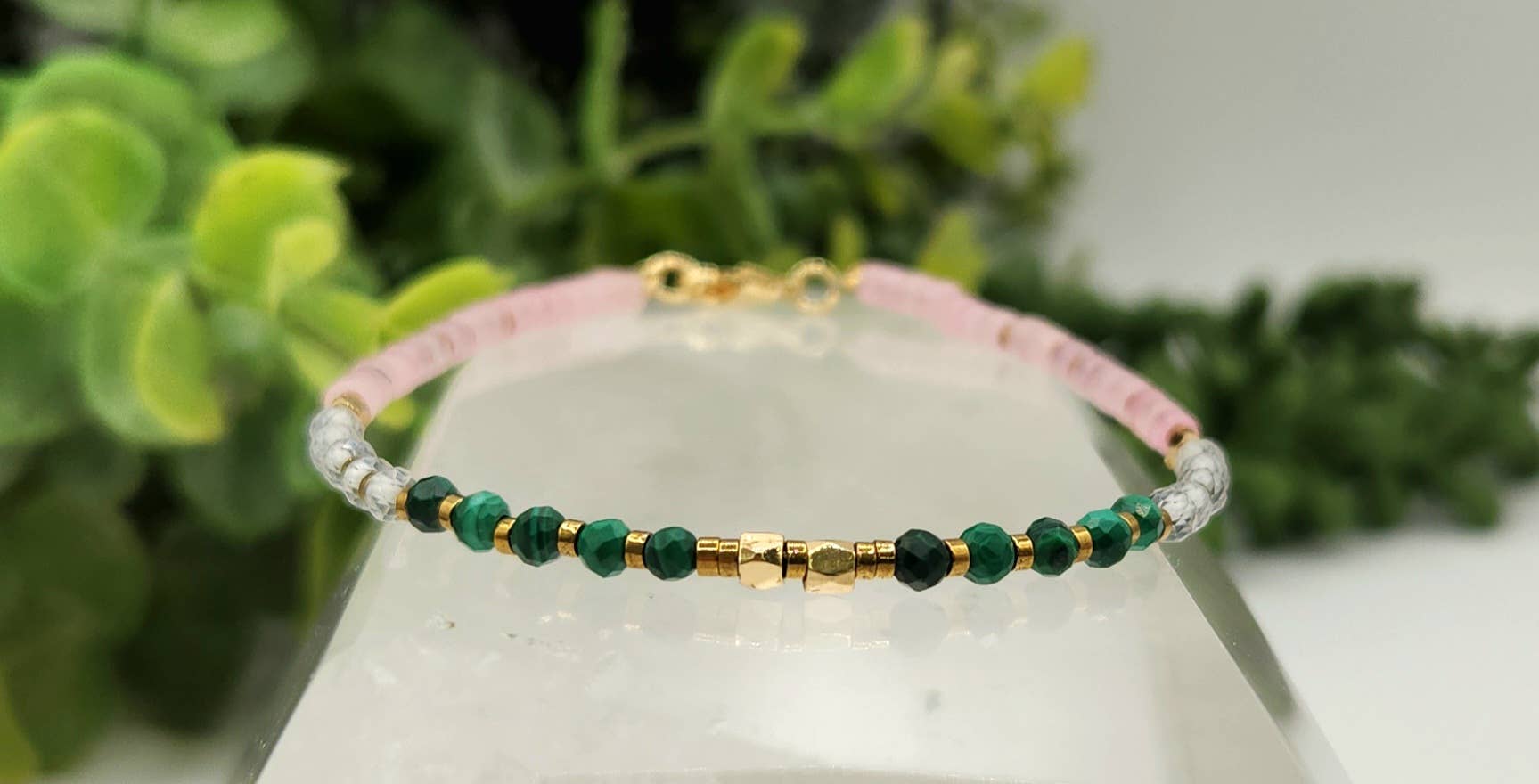 Meraki Gemstones - Wholesale Beaded Bracelet - CANCER HEALING HARMONY-Malachite/Clear/Rose Quartz Bracelet4