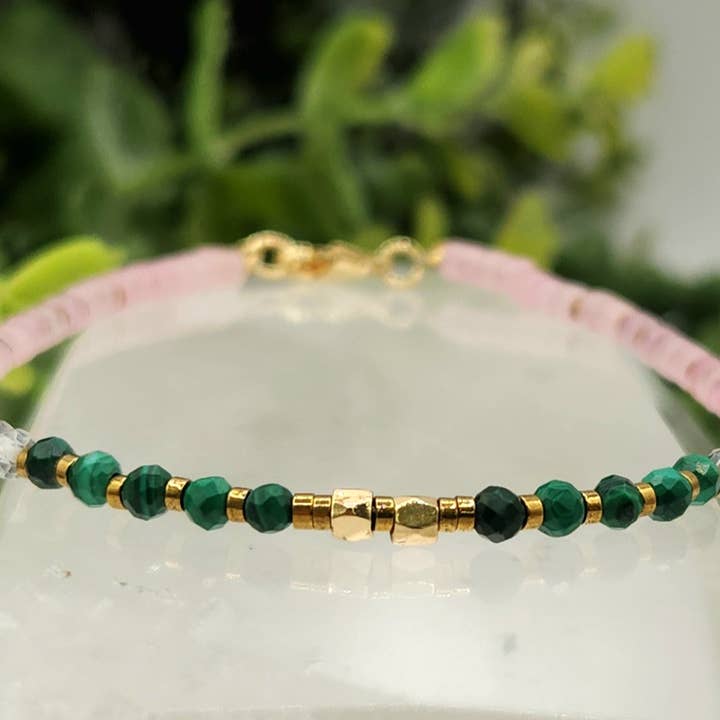 Meraki Gemstones - Wholesale Beaded bracelet - CANCER HEALING HARMONY-Malachite/Clear/Rose Quartz Bracelet4
