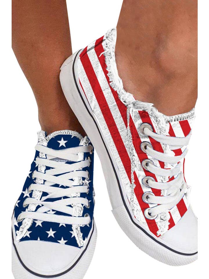 Blue American Flag Lace-up Canvas Flat Shoes for wholesale on Faire1