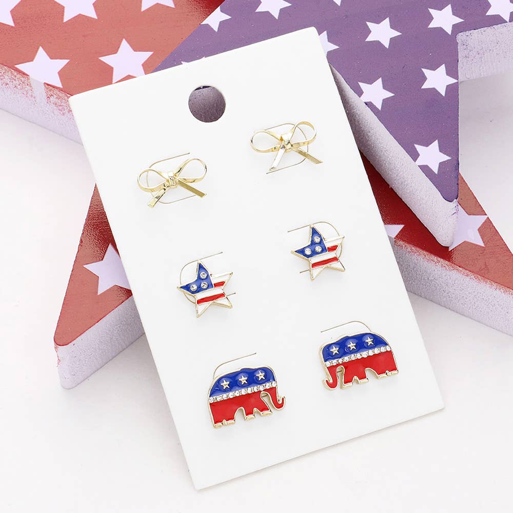 Sensibling Corp. - Wholesale Jewelry Set - Bow American USA Star Republican Elephant Stud Earring Set0