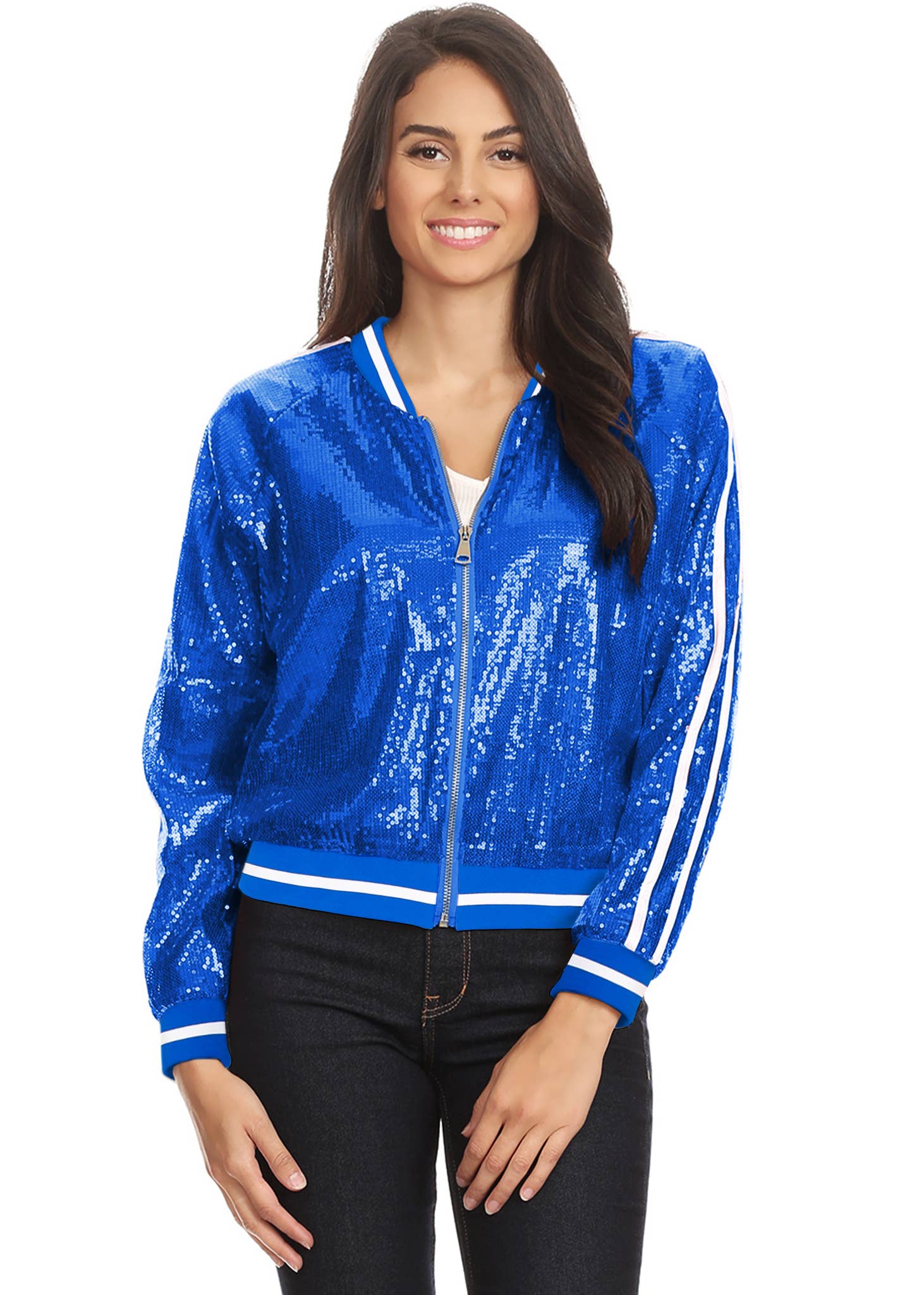 Anna Kaci Wholesale - Wholesale Varsity/Baseball Jacket - Women's - Striped Metallic Sequin Varsity Jacket22