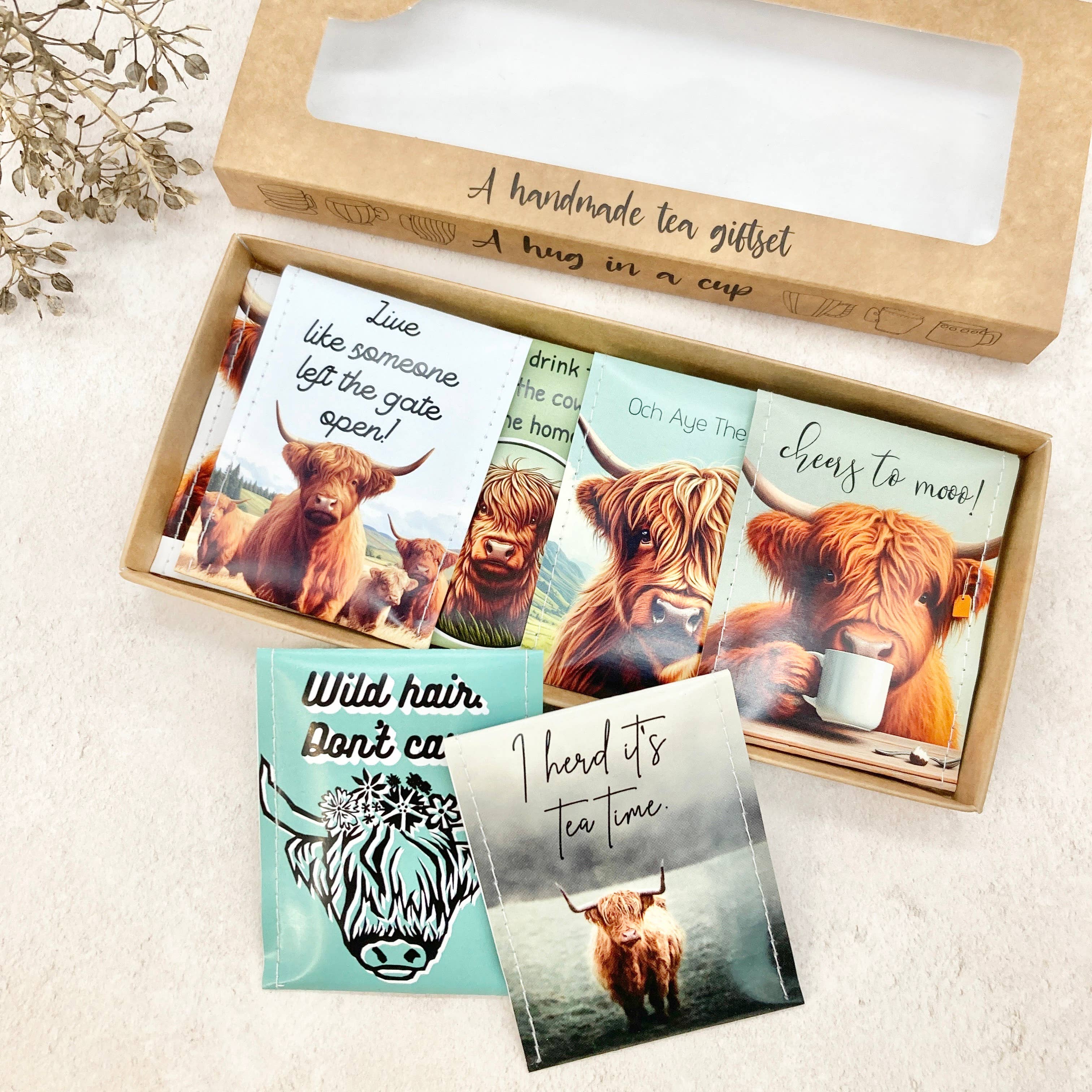 Victoria Mae Designs - Vendita all'ingrosso Tè in bustine - Set regalo con mucca delle Highland.1