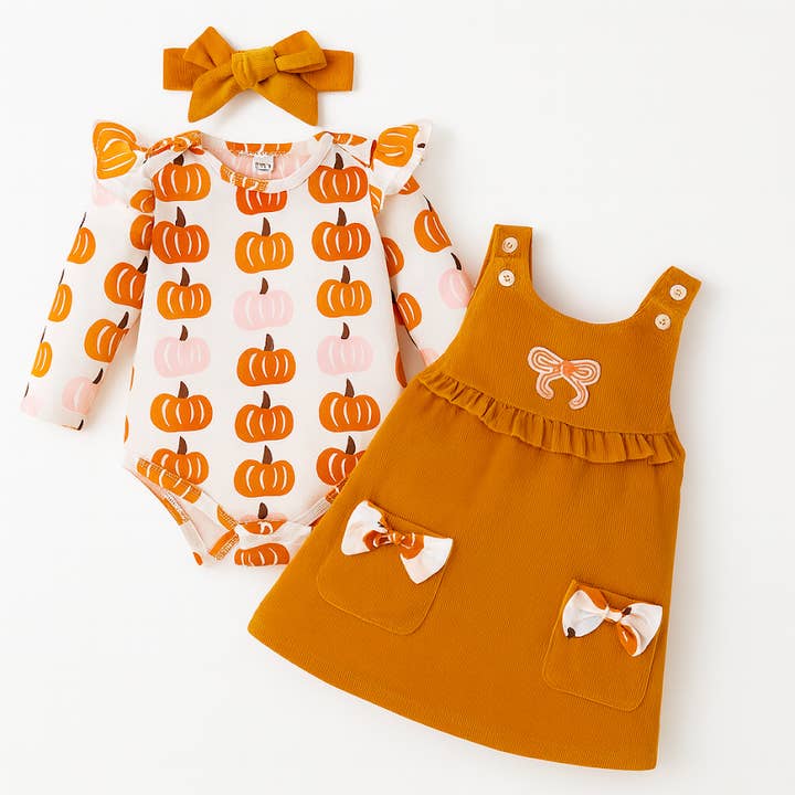Græskarhøst 3-delt babykjolesæt for engroshandel hos Fennco Styles