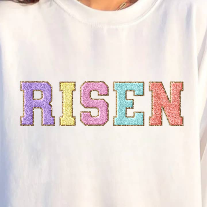 (Shirt niet inbegrepen) Faux Patch - RISEN - Matte Clear Film Transfer voor wholesale door TEELUX