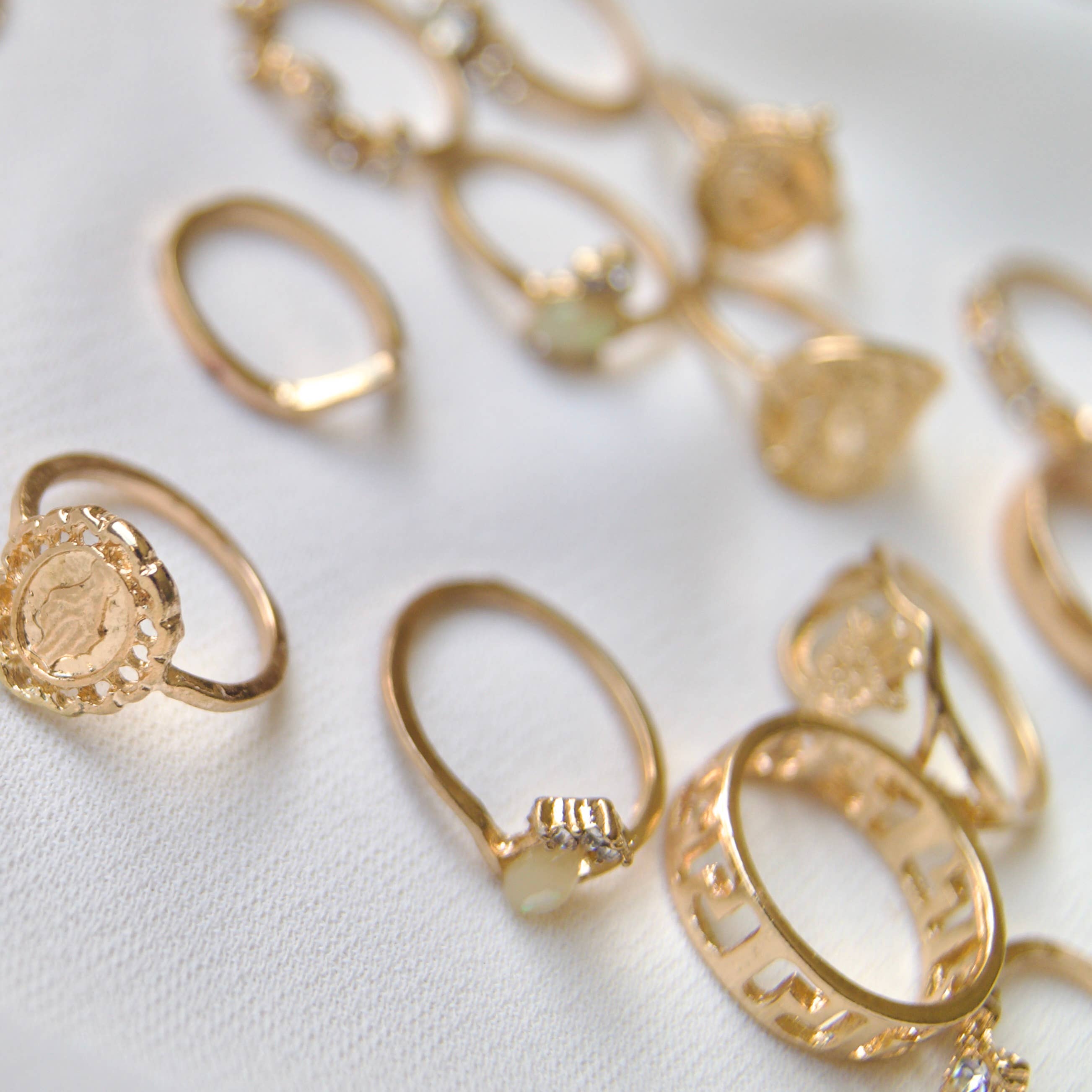 EAST INDIA IMPORTS - Wholesale Band/Stacked Ring - 15-Piece Matte Gold Fashion Ring Set with Opal Accents3