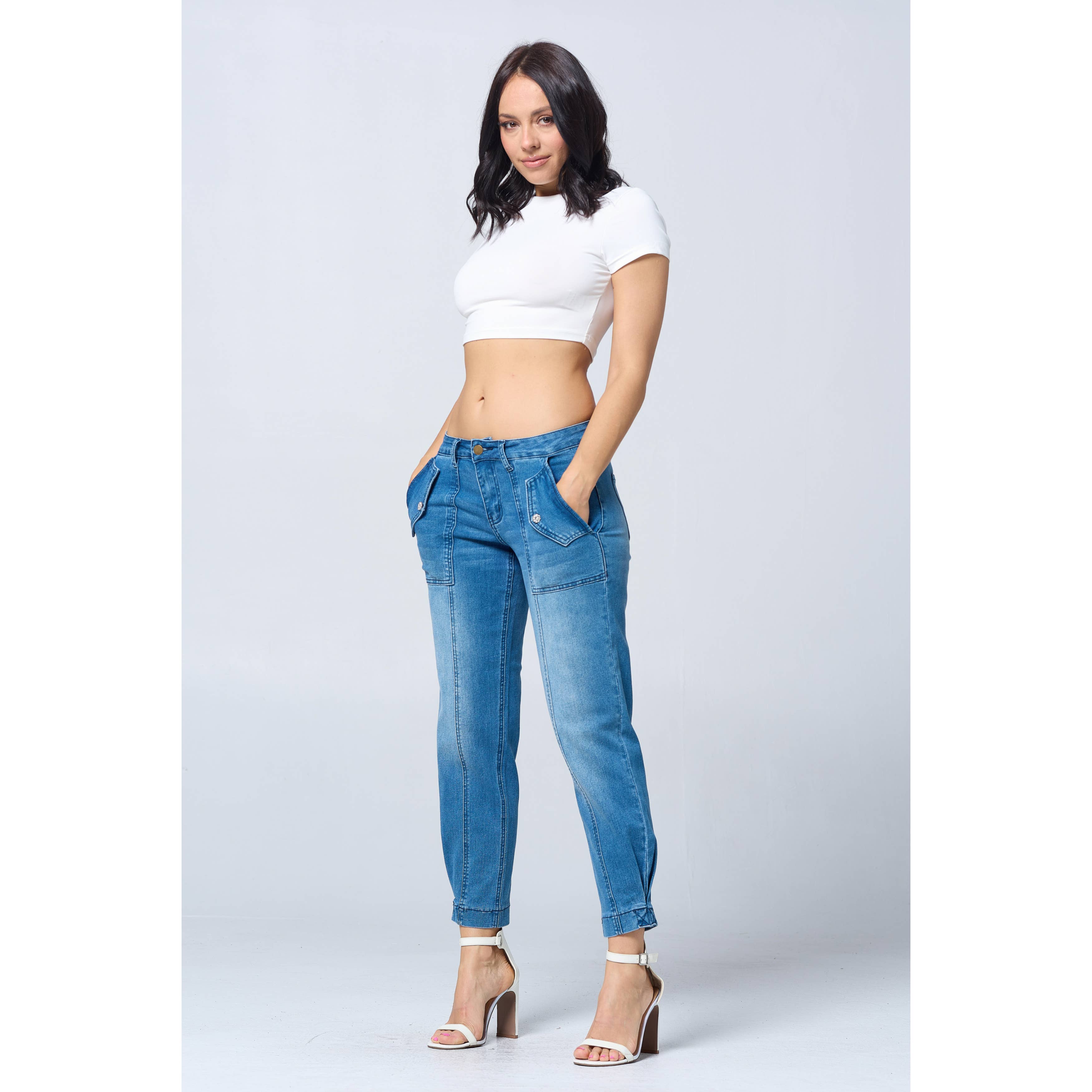 Blue Turtle - Wholesale Jeans - Women's - Low Rise Seamed Jogger with Flap Front Pocket YH2218 Med3