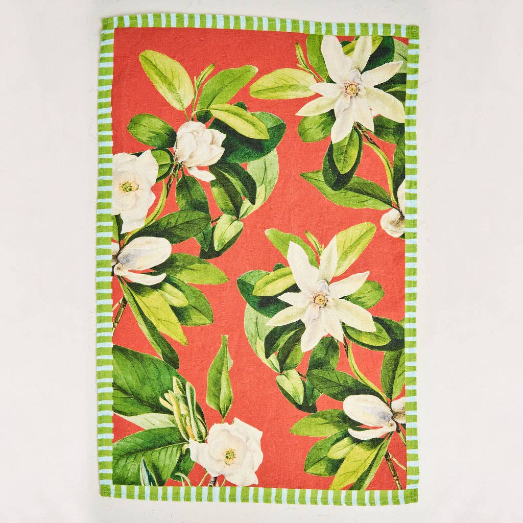 Tam Tam Paper & Cloth - Wholesale Tea Towel - Tea Towel - Pure Linen - Magnolia Rouge - Vibrant Kitchen Textile1