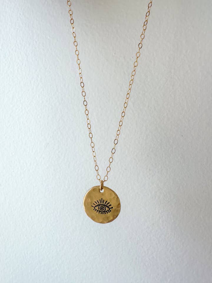 Evil Eye Hammered Coin Necklace | Protection Necklace | for wholesale by Elise Marie DeSigns