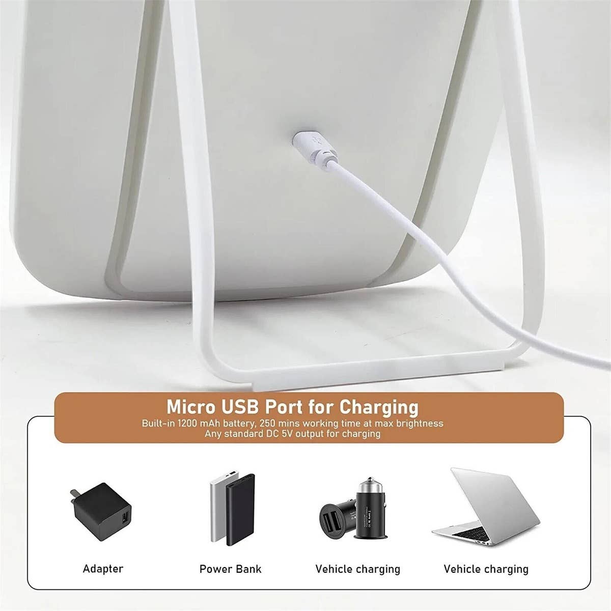 WHITE  ,,,,,..._ USB Rechargeable LED Vanity Mirror for wholesale on Faire3