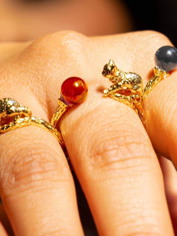 Cat's Cradle Ring - 18K Gold Plated + Carnelian for wholesale by Peter and June