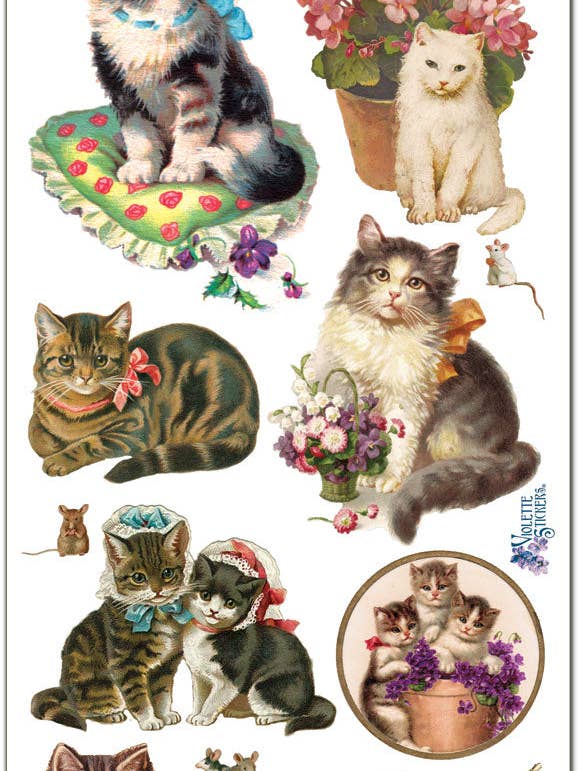 Mooie kattenstickers in Victoriaanse stijl voor wholesale door Violette Stickers