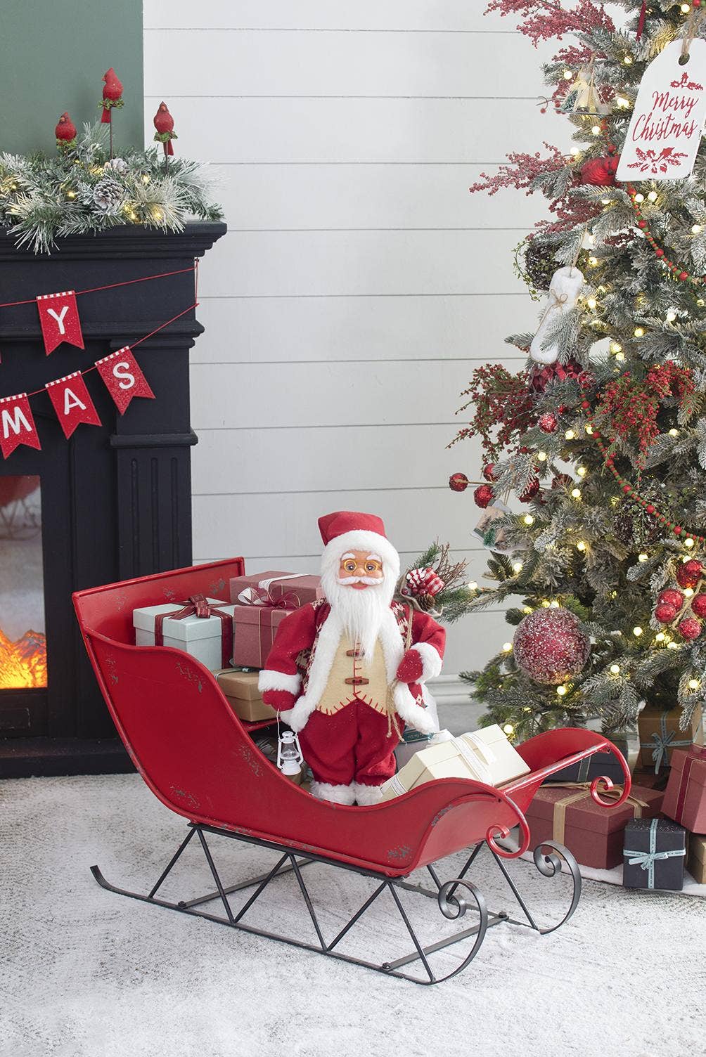 A&B Home Group Inc. - Wholesale Christmas Decoration - 39x17.7x22"H Weathered Iron Red/Black Sleigh - Large3