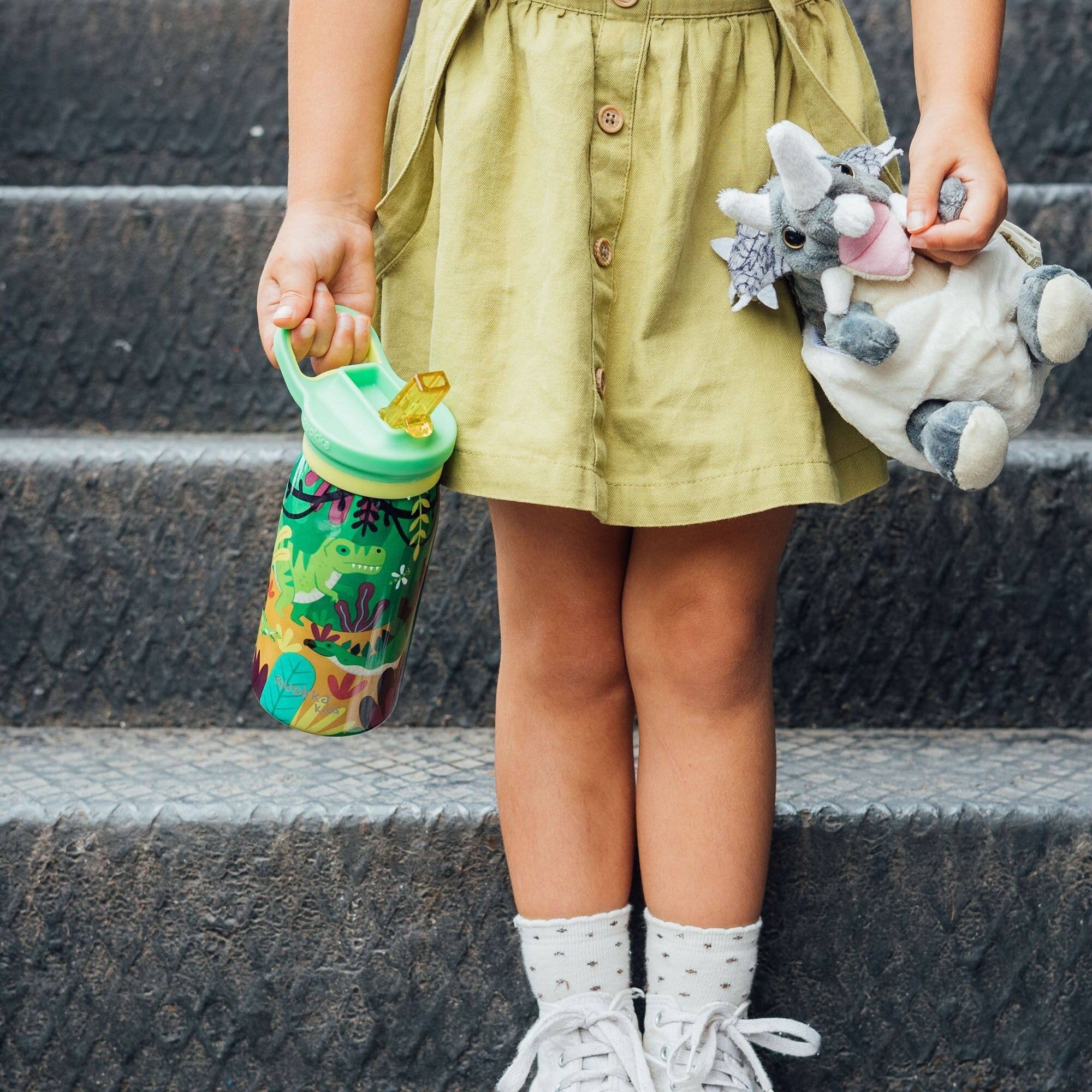 QUOKKA - Wholesale Water Bottle - QUOKKA KIDS STAINLESS STEEL BOTTLE WITH SIPPER POP DINO 445 ML1