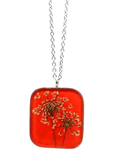Shari Dixon - Wholesale Pendant/Charm Necklace - Laceflower on Blood Orange Large Square Necklace1
