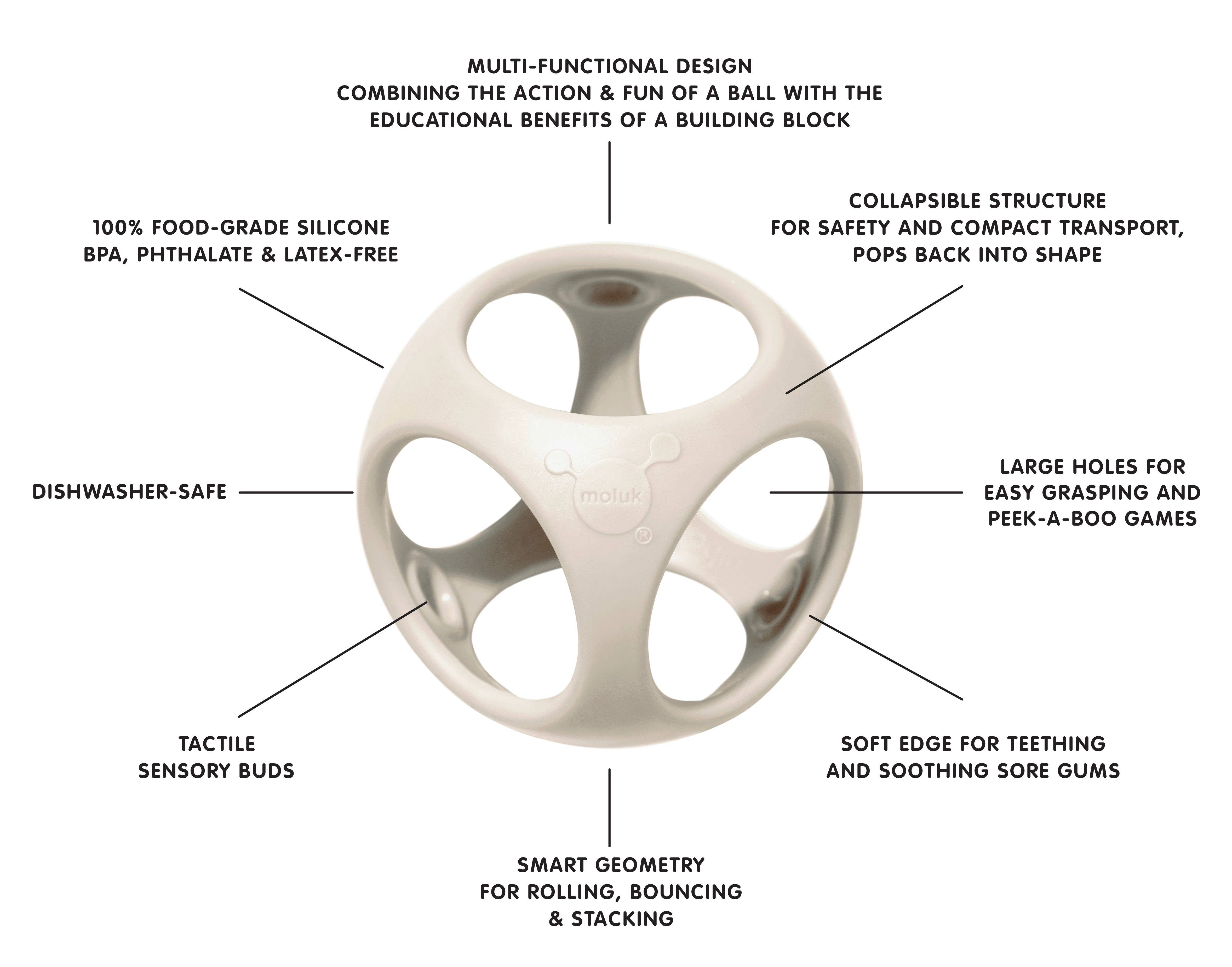 Fat Brain Toy Co. - Vente Balle d'éveil sensoriel – bébé - Jouet sensoriel Oibo par MOLUK - Pastels1
