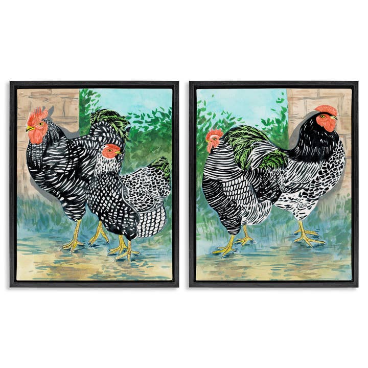 Rooster and Hen Foraging Floater Framed Art for wholesale by Stupell Industries