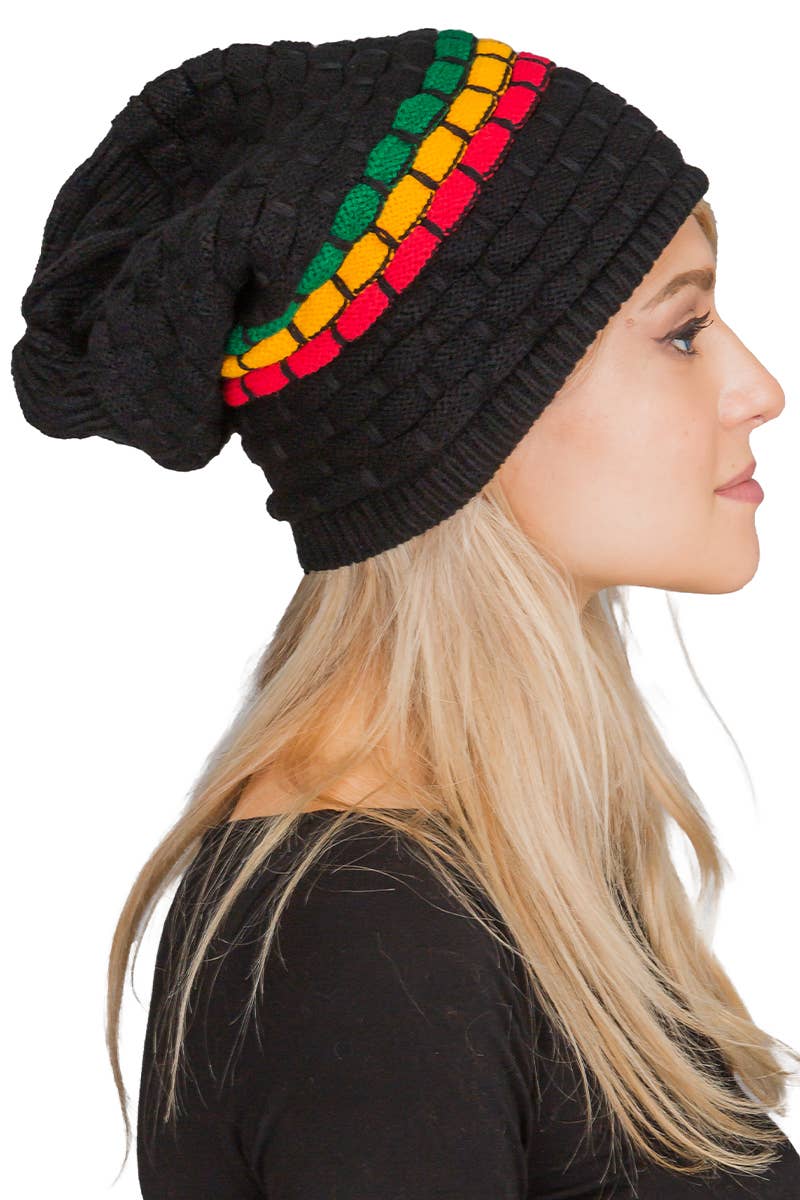 Cap Zone - Wholesale Beanie - Women's - Tri-Stripe Crochet Reggae Dreadlock Rasta Tam1