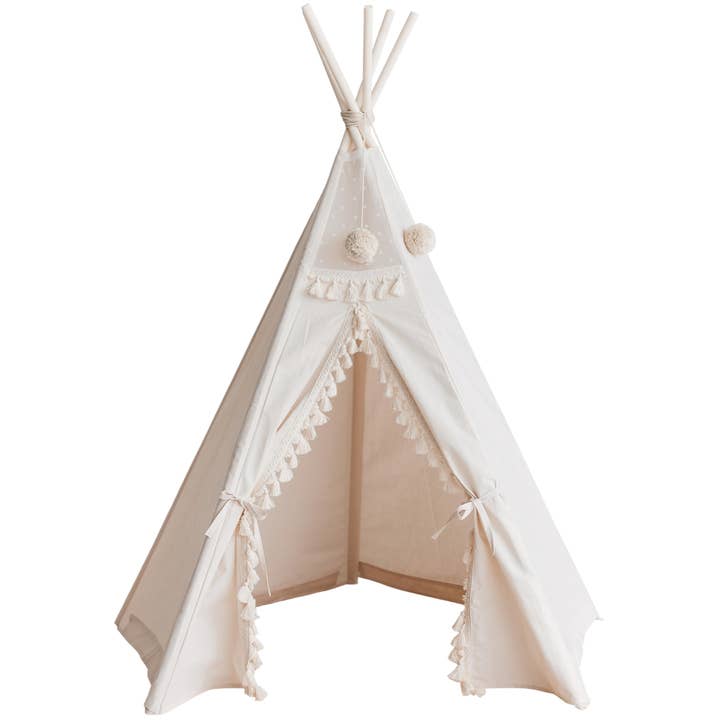 MINICAMP - Vente Tente – enfant - Tipi Boho avec pompons MINICAMP pour enfants