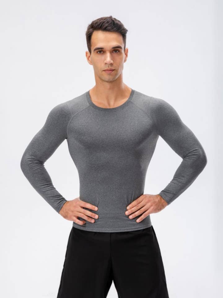 Active by Anna-Kaci - Wholesale Athletic top – men's - Men's Long Sleeve Compression Shirt with Crew Neck17
