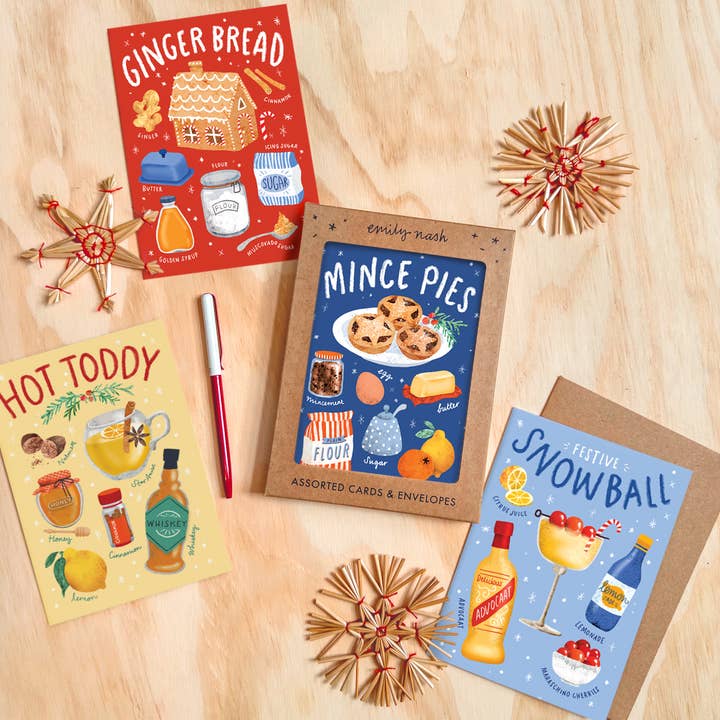 Emily Nash Illustration Greeting Cards - Wholesale Christmas card - Christmas Recipes 2 Multipack x8 | Pack of Christmas Cards0