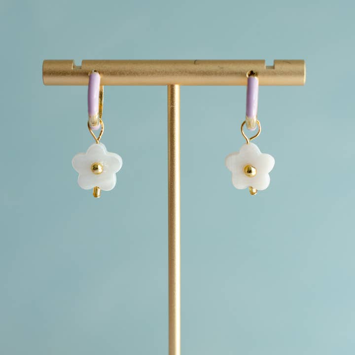 Jill Makes - Wholesale Huggie Earrings - Flower Enamel Huggie Hoop Earrings