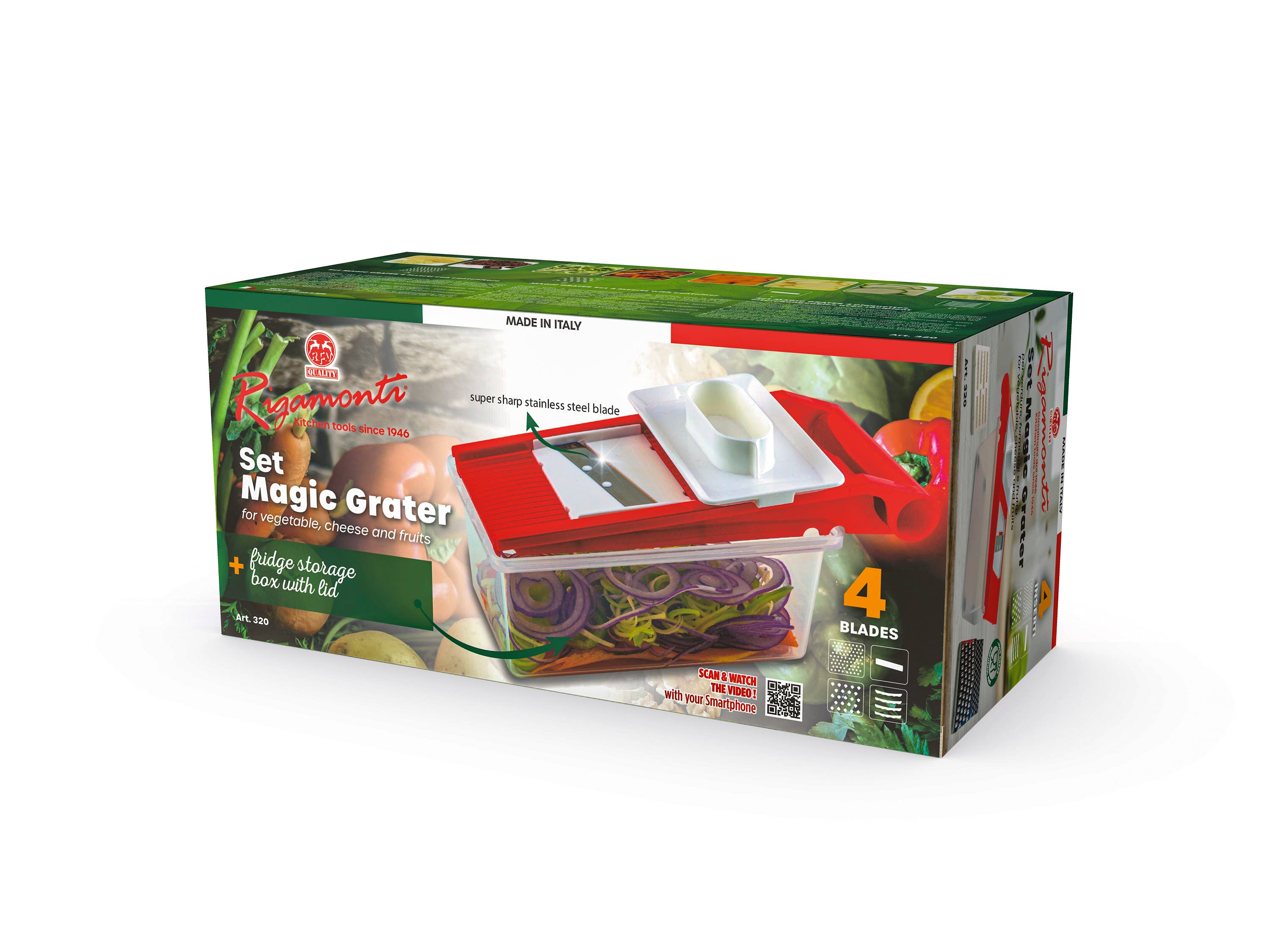 Rigamonti Pietro & Figli srl - Wholesale Grater - Art. 320 MAGIC GRATER SET:slicer+container+4 inserts - RED6