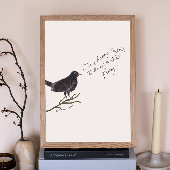 'To Know How To Play' Black Bird A4 Wall Print for wholesale by The Hidden Pearl Studio