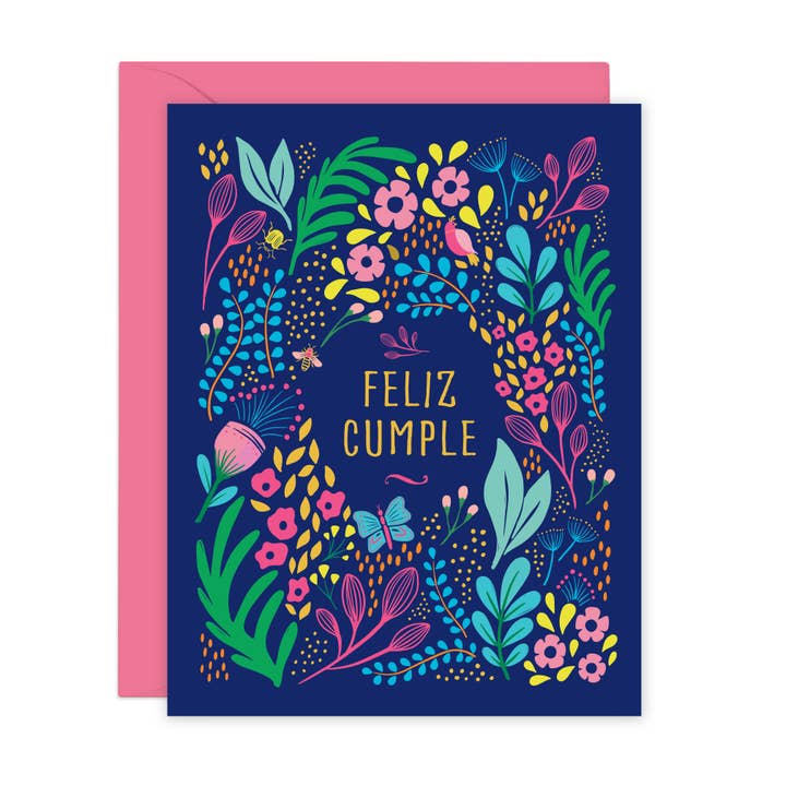 Cartão Floral de Feliz Aniversário | Cartão de Aniversário em Espanhol por atacado de Lucy Loves Paper