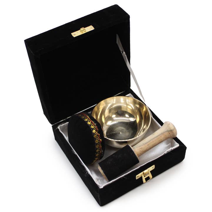 Ancient Wisdom - Wholesale Meditation Supplies - Brass Singing Bowl Gift Set - 9cm4